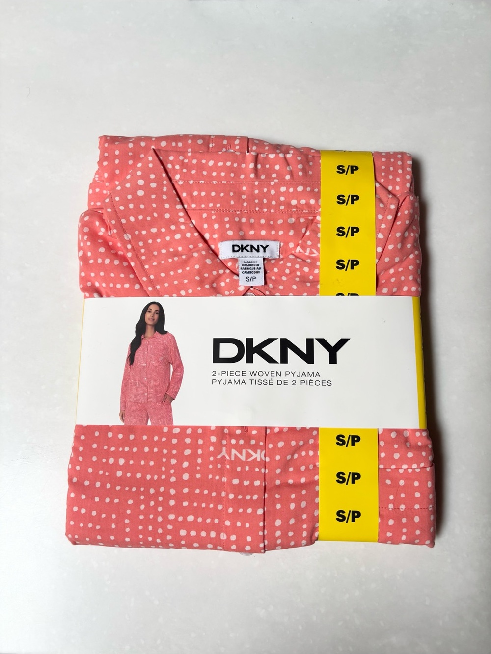 DKNY Coral Pink Polka Dot 2-Piece Woven Pajama Set